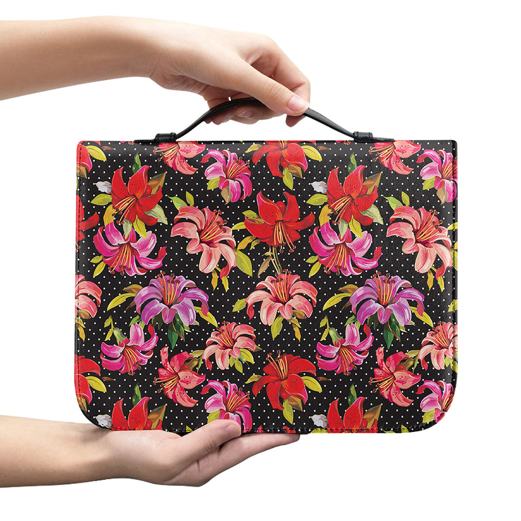 Polka Dot Lily Pattern Print Leather Bible Cover