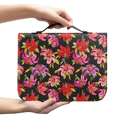 Polka Dot Lily Pattern Print Leather Bible Cover