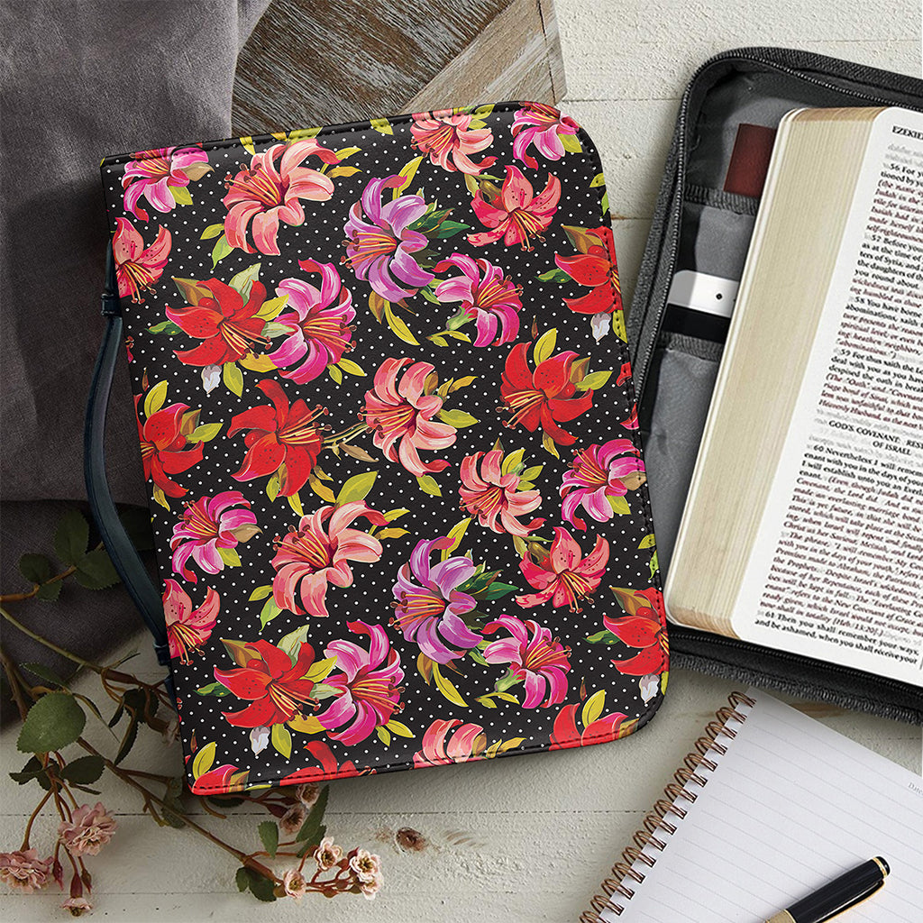 Polka Dot Lily Pattern Print Leather Bible Cover