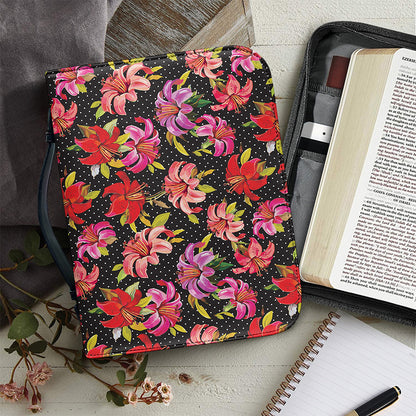 Polka Dot Lily Pattern Print Leather Bible Cover