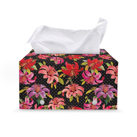 Polka Dot Lily Pattern Print Leather Tissue Box Cover