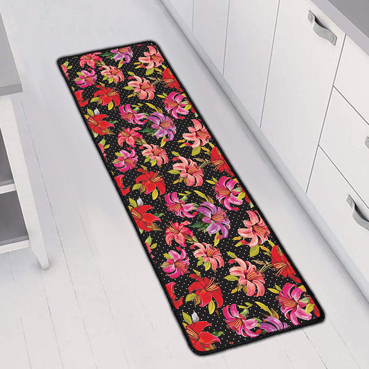 Polka Dot Lily Pattern Print Long Kitchen Mat