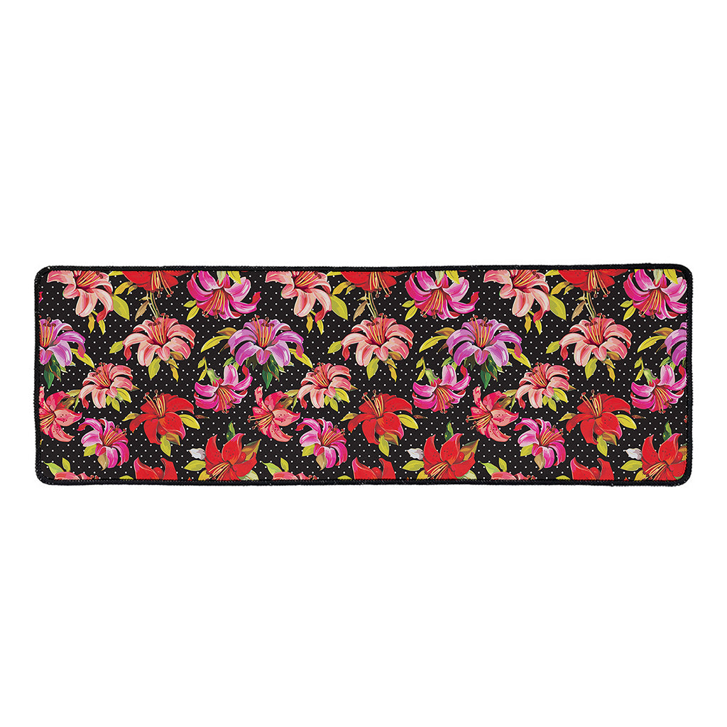 Polka Dot Lily Pattern Print Long Kitchen Mat