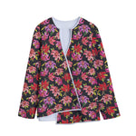 Polka Dot Lily Pattern Print Long Sleeve Short Coat