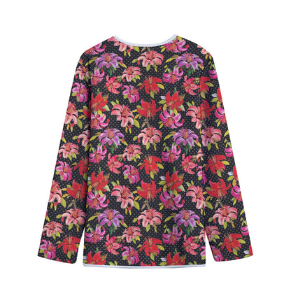 Polka Dot Lily Pattern Print Long Sleeve Short Coat