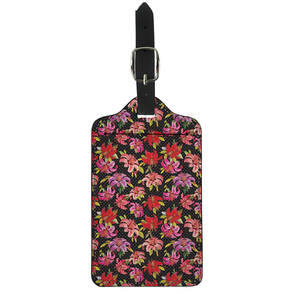 Polka Dot Lily Pattern Print Luggage Tag