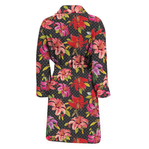 Polka Dot Lily Pattern Print Men's Bathrobe