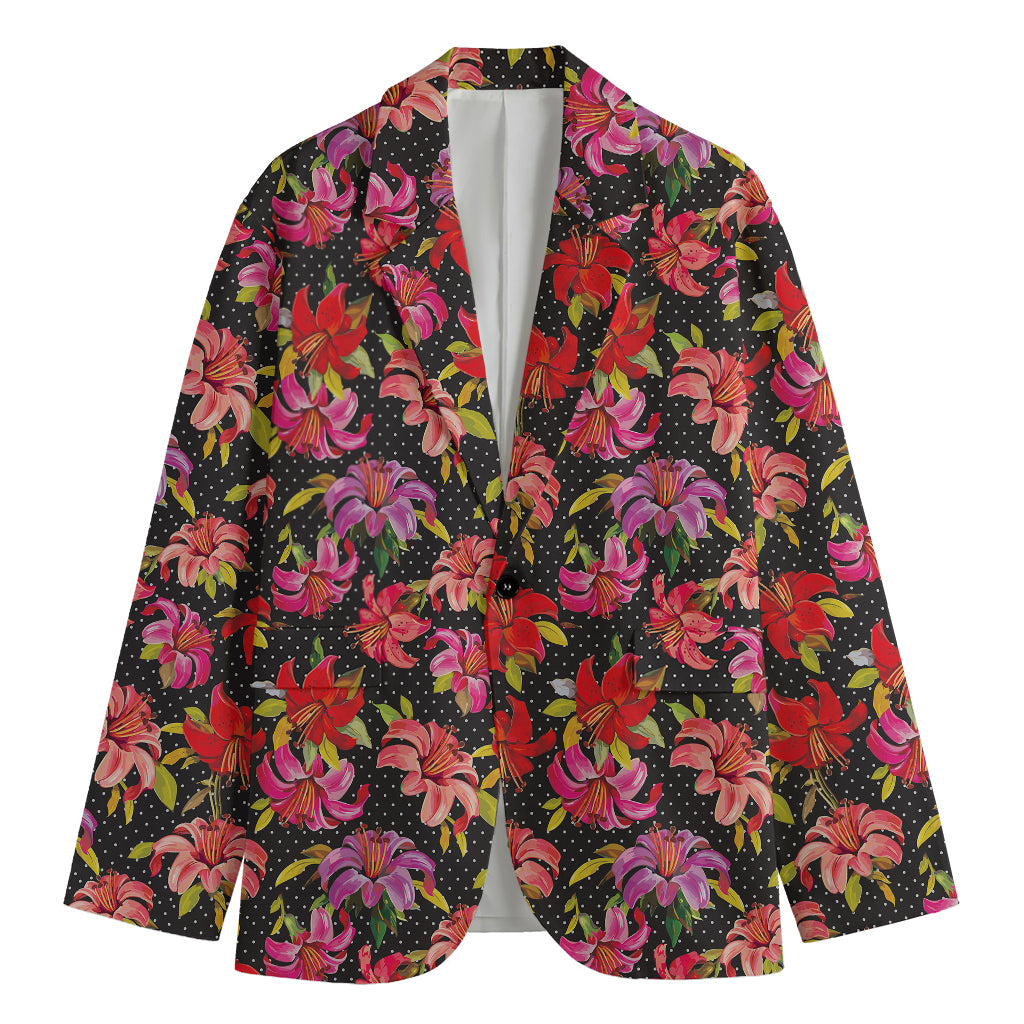 Polka Dot Lily Pattern Print Men's Blazer