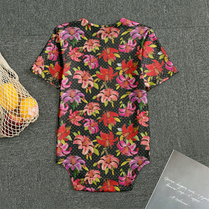 Polka Dot Lily Pattern Print Men's Bodysuit