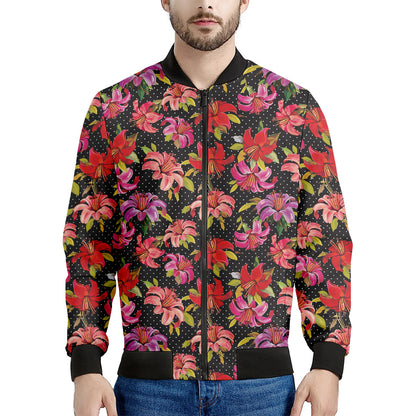 Polka Dot Lily Pattern Print Men's Bomber Jacket