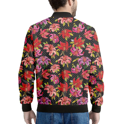 Polka Dot Lily Pattern Print Men's Bomber Jacket