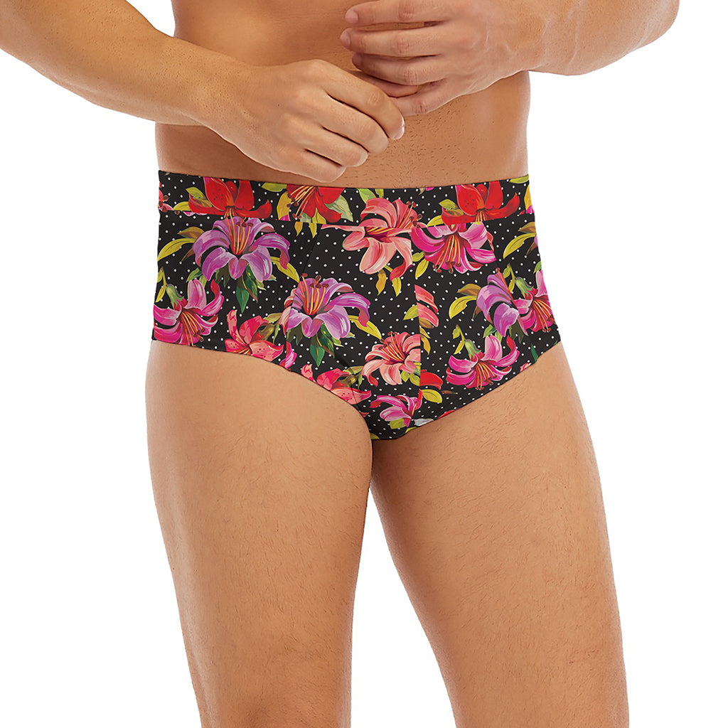 Polka Dot Lily Pattern Print Men's Briefs