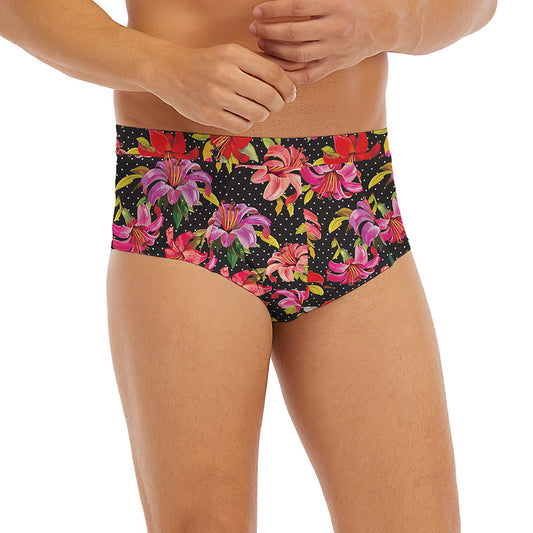 Polka Dot Lily Pattern Print Men's Briefs