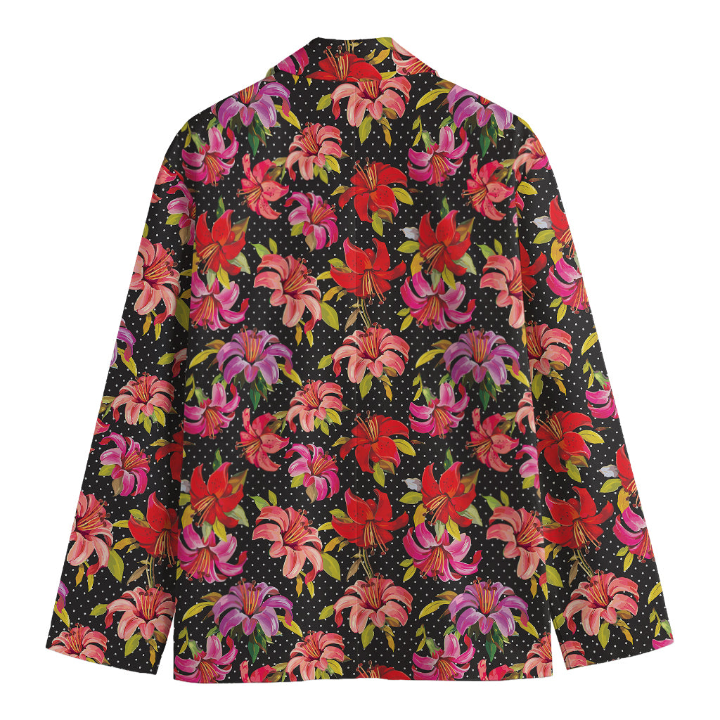 Polka Dot Lily Pattern Print Men's Cotton Blazer
