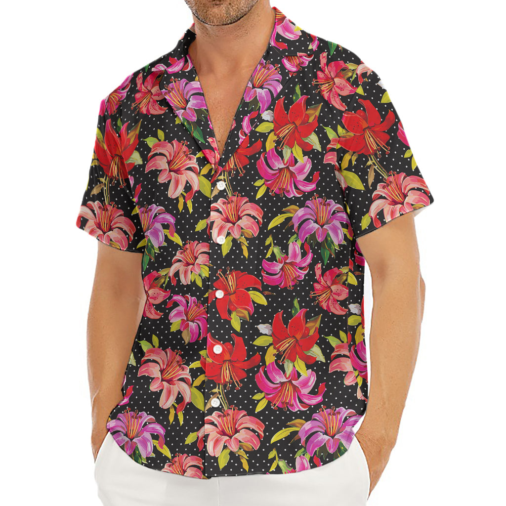 Polka Dot Lily Pattern Print Men's Deep V-Neck Shirt