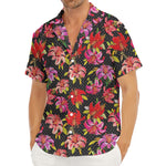 Polka Dot Lily Pattern Print Men's Deep V-Neck Shirt