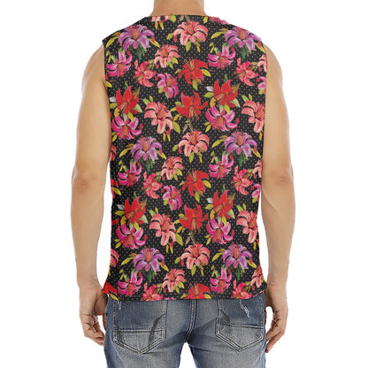 Polka Dot Lily Pattern Print Men's Fitness Tank Top