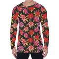 Polka Dot Lily Pattern Print Men's Long Sleeve T-Shirt