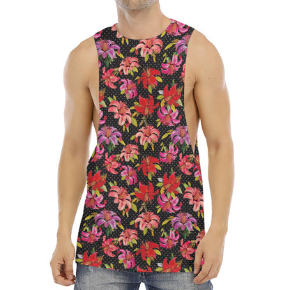 Polka Dot Lily Pattern Print Men's Muscle Tank Top