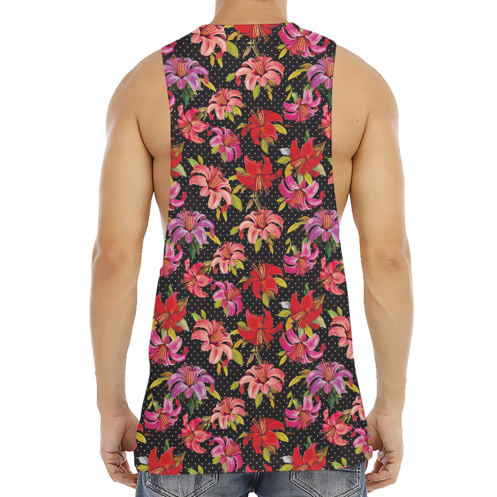 Polka Dot Lily Pattern Print Men's Muscle Tank Top
