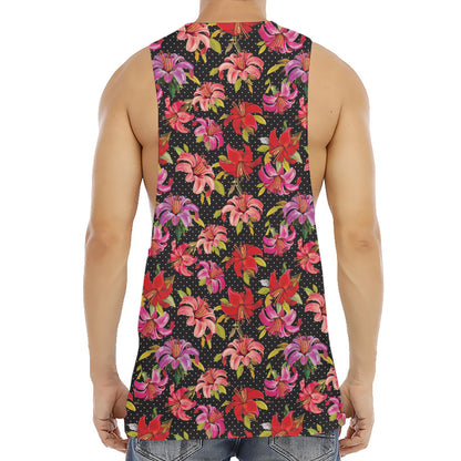 Polka Dot Lily Pattern Print Men's Muscle Tank Top