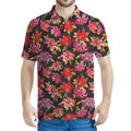 Polka Dot Lily Pattern Print Men's Polo Shirt