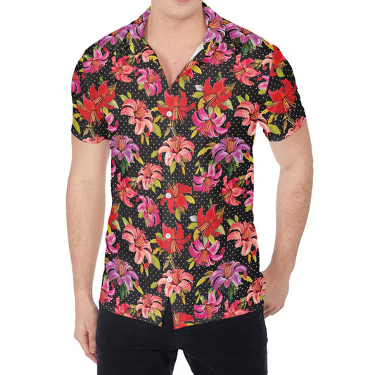 Polka Dot Lily Pattern Print Men's Shirt