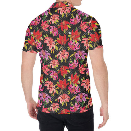 Polka Dot Lily Pattern Print Men's Shirt