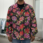 Polka Dot Lily Pattern Print Men's Shirt Jacket