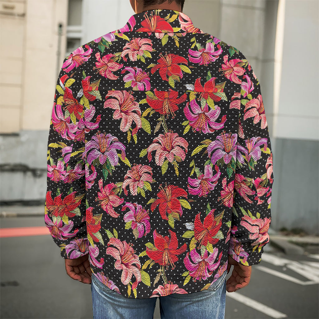 Polka Dot Lily Pattern Print Men's Shirt Jacket