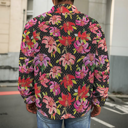 Polka Dot Lily Pattern Print Men's Shirt Jacket