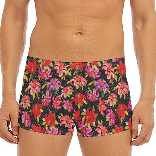 Polka Dot Lily Pattern Print Men's Short Boxer Briefs