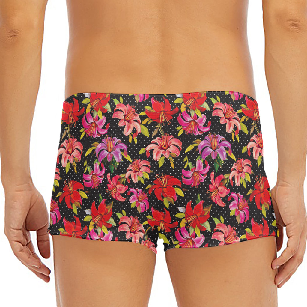 Polka Dot Lily Pattern Print Men's Short Boxer Briefs