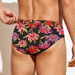 Polka Dot Lily Pattern Print Men's Swim Briefs
