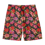 Polka Dot Lily Pattern Print Men's Swim Trunks