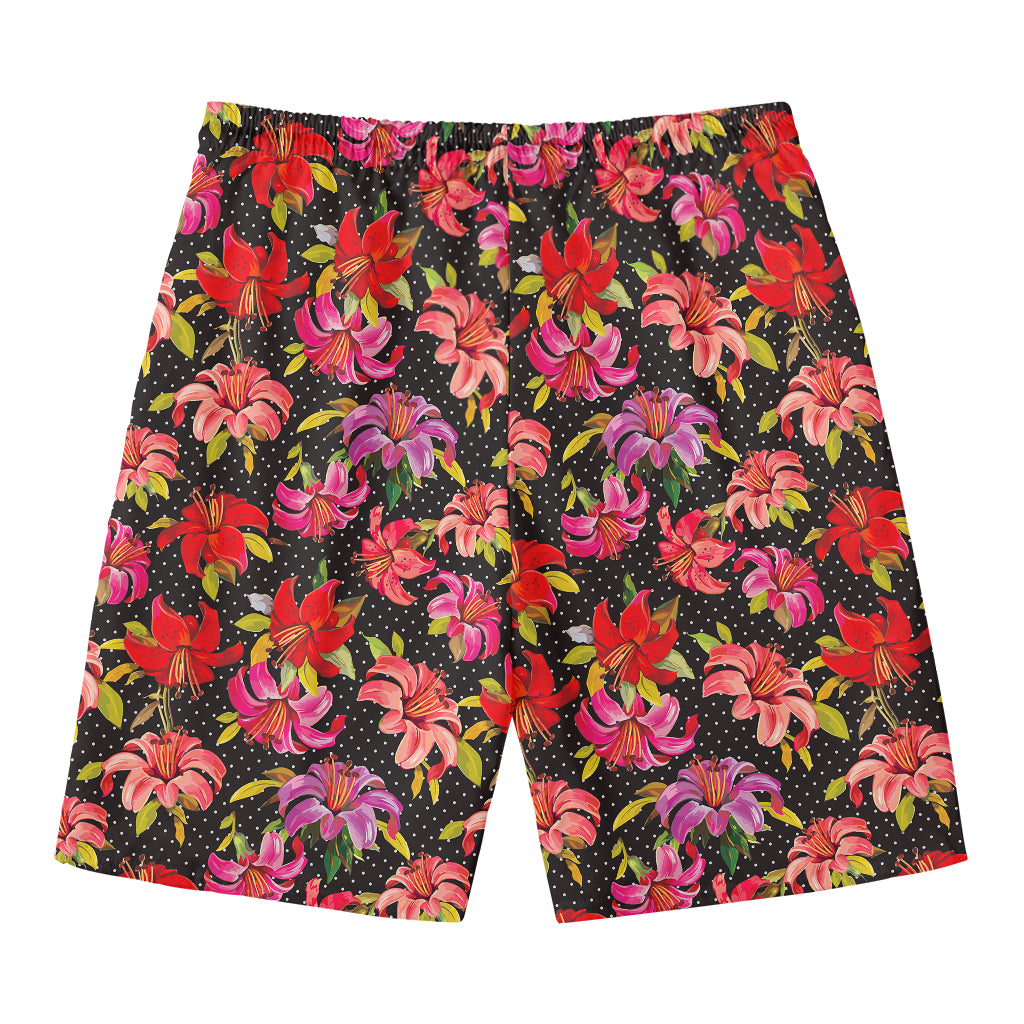 Polka Dot Lily Pattern Print Men's Swim Trunks