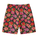 Polka Dot Lily Pattern Print Men's Swim Trunks