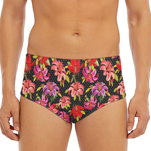 Polka Dot Lily Pattern Print Men's Triangle Swim Briefs