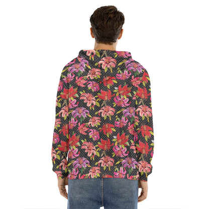 Polka Dot Lily Pattern Print Men's Velvet Pullover Hoodie