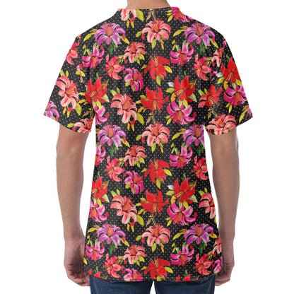 Polka Dot Lily Pattern Print Men's Velvet T-Shirt
