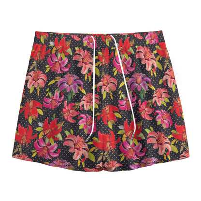 Polka Dot Lily Pattern Print Mesh Shorts