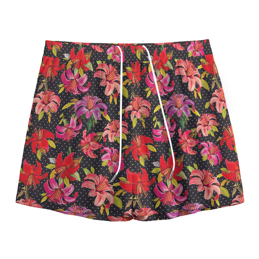 Polka Dot Lily Pattern Print Mesh Shorts