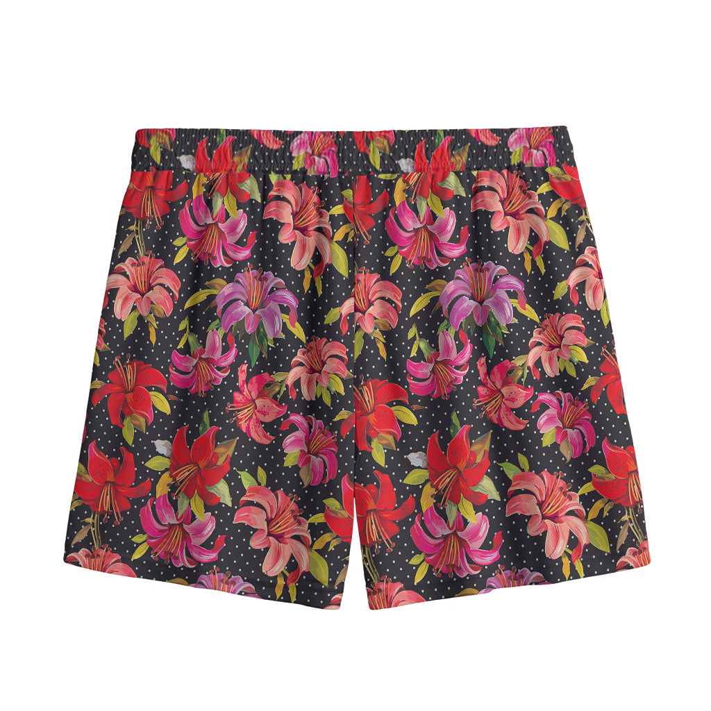 Polka Dot Lily Pattern Print Mesh Shorts