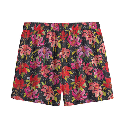 Polka Dot Lily Pattern Print Mesh Shorts