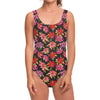 Polka Dot Lily Pattern Print One Piece Swimsuit