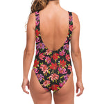 Polka Dot Lily Pattern Print One Piece Swimsuit