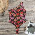 Polka Dot Lily Pattern Print One Shoulder Bodysuit