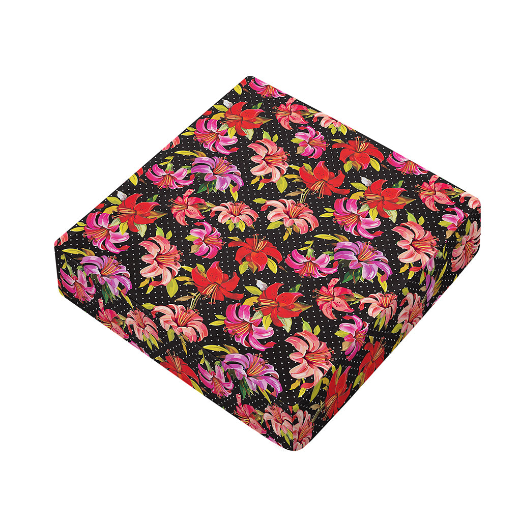 Polka Dot Lily Pattern Print Outdoor Seat Cushion Cover