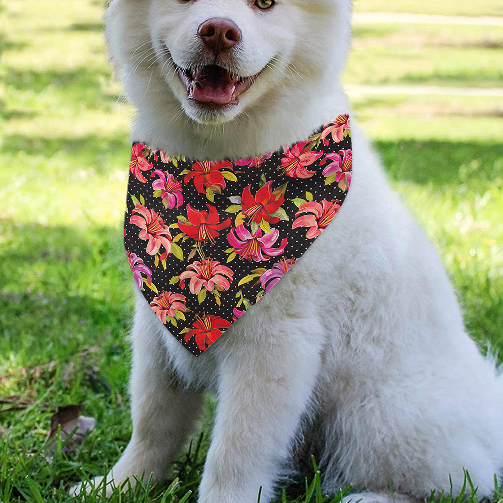 Polka Dot Lily Pattern Print Over The Collar Dog Bandana