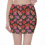 Polka Dot Lily Pattern Print Pencil Mini Skirt
